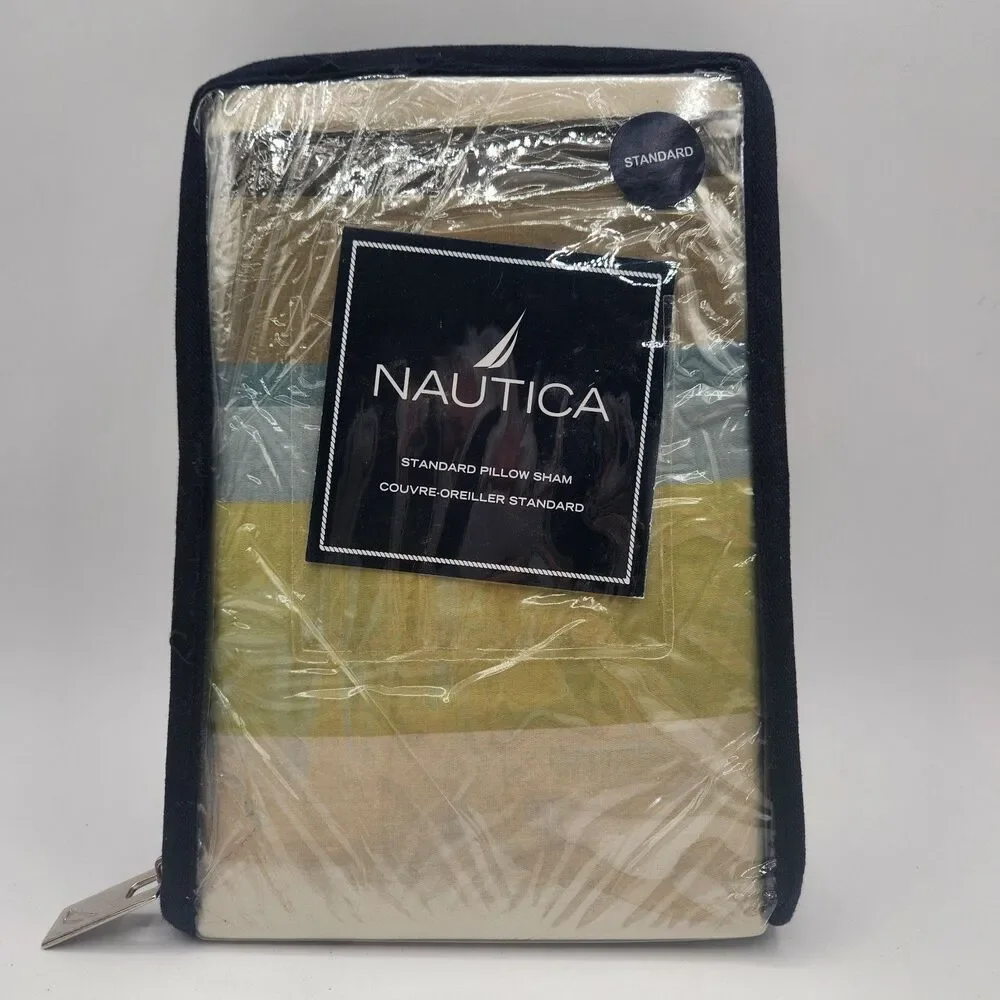 Nautica Sea Glass One Standard Pillow Sham 20 x 26 Cotton Brown Blue Tan Stripes